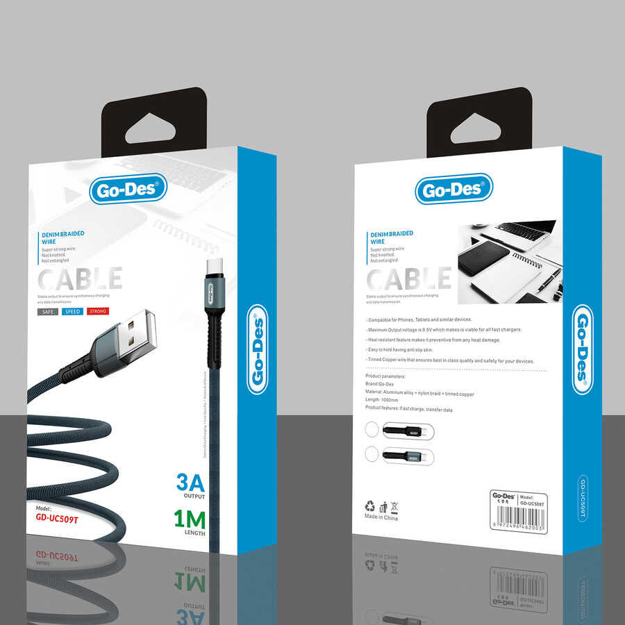 Go-Des GD-UC509 Type-C Uçlu USB Şarj Kablosu - 2 Go-Des GD-UC509 Type-C Uçlu USB Şarj Kablosu - 2